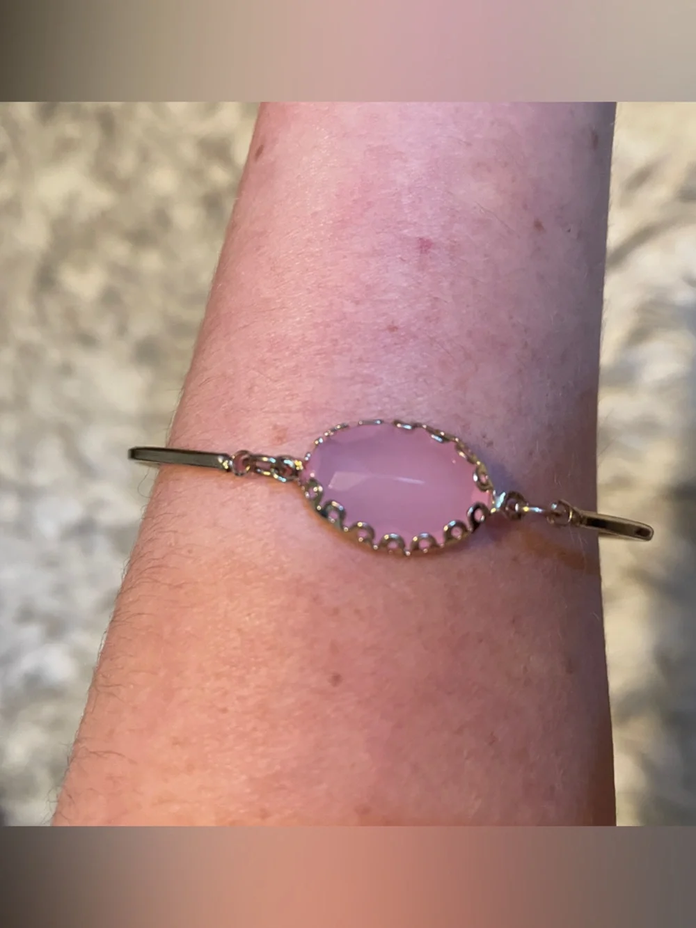 NWOT Silver-Tone Bracelet with Faceted Pink Stone Accent